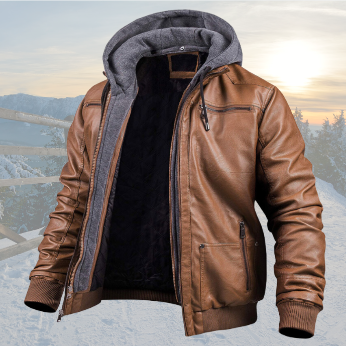 Lined Hooded Winter Jacket with Zip and Button Front for Men | Multiple Pockets