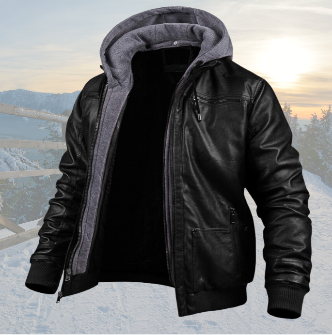 Lined Hooded Winter Jacket with Zip and Button Front for Men | Multiple Pockets