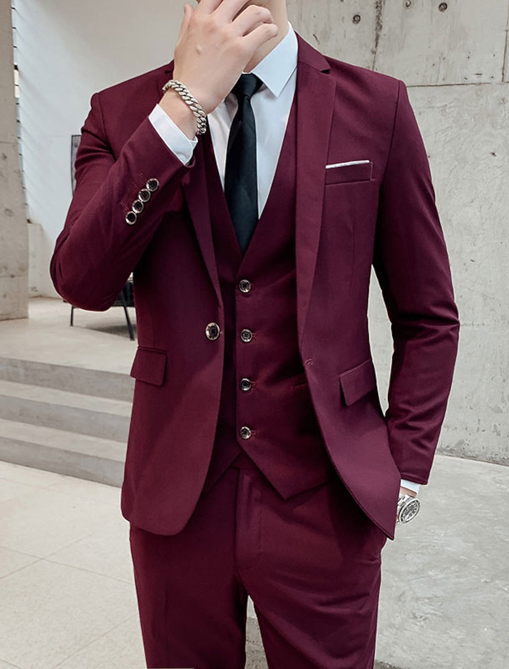Single Breasted Two Button Three Piece Suit with Waistcoat for Men | Wedding