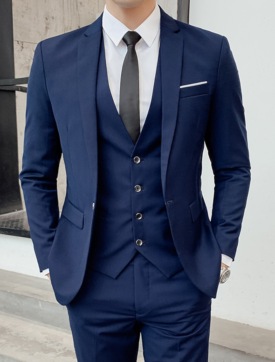 Single Breasted Two Button Three Piece Suit with Waistcoat for Men | Wedding