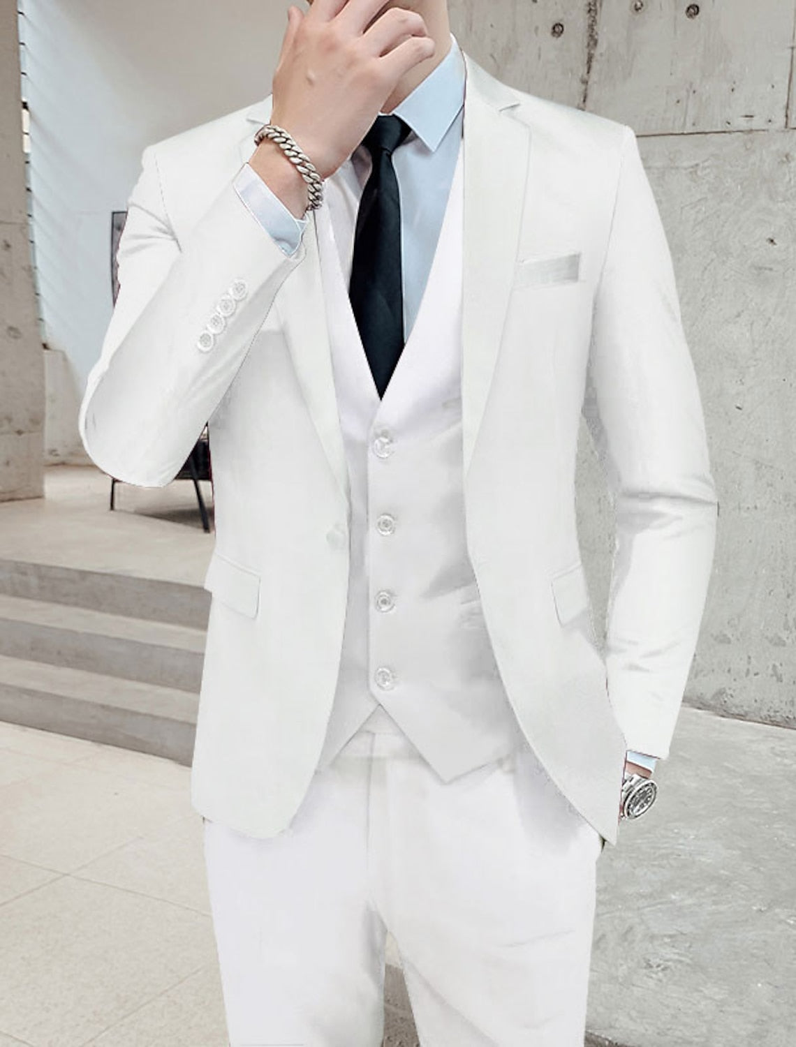 Single Breasted Two Button Three Piece Suit with Waistcoat for Men | Wedding