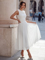 Draped Neck Sleeveless Pleated Midi Dress for Women | Occasion Wear