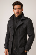 Wool Blend Double-Breasted Long Overcoat for Men