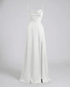 Women's Maxi Dress with Thin Straps and Leg Split | Evening Occasion