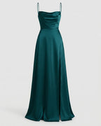 Women's Maxi Dress with Thin Straps and Leg Split | Evening Occasion