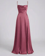Women's Maxi Dress with Thin Straps and Leg Split | Evening Occasion