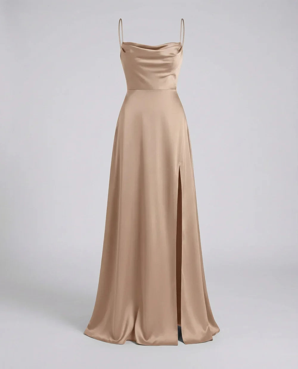 Women's Maxi Dress with Thin Straps and Leg Split | Evening Occasion
