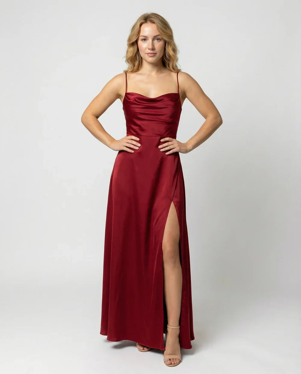 Women's Maxi Dress with Thin Straps and Leg Split | Evening Occasion