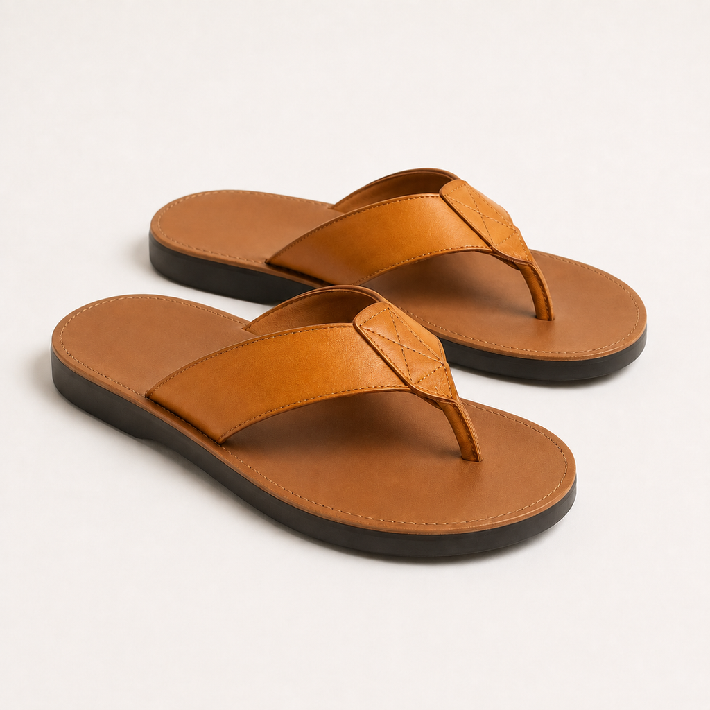 Brown Leather Slip-On Sandals for Men | Summer Footwear