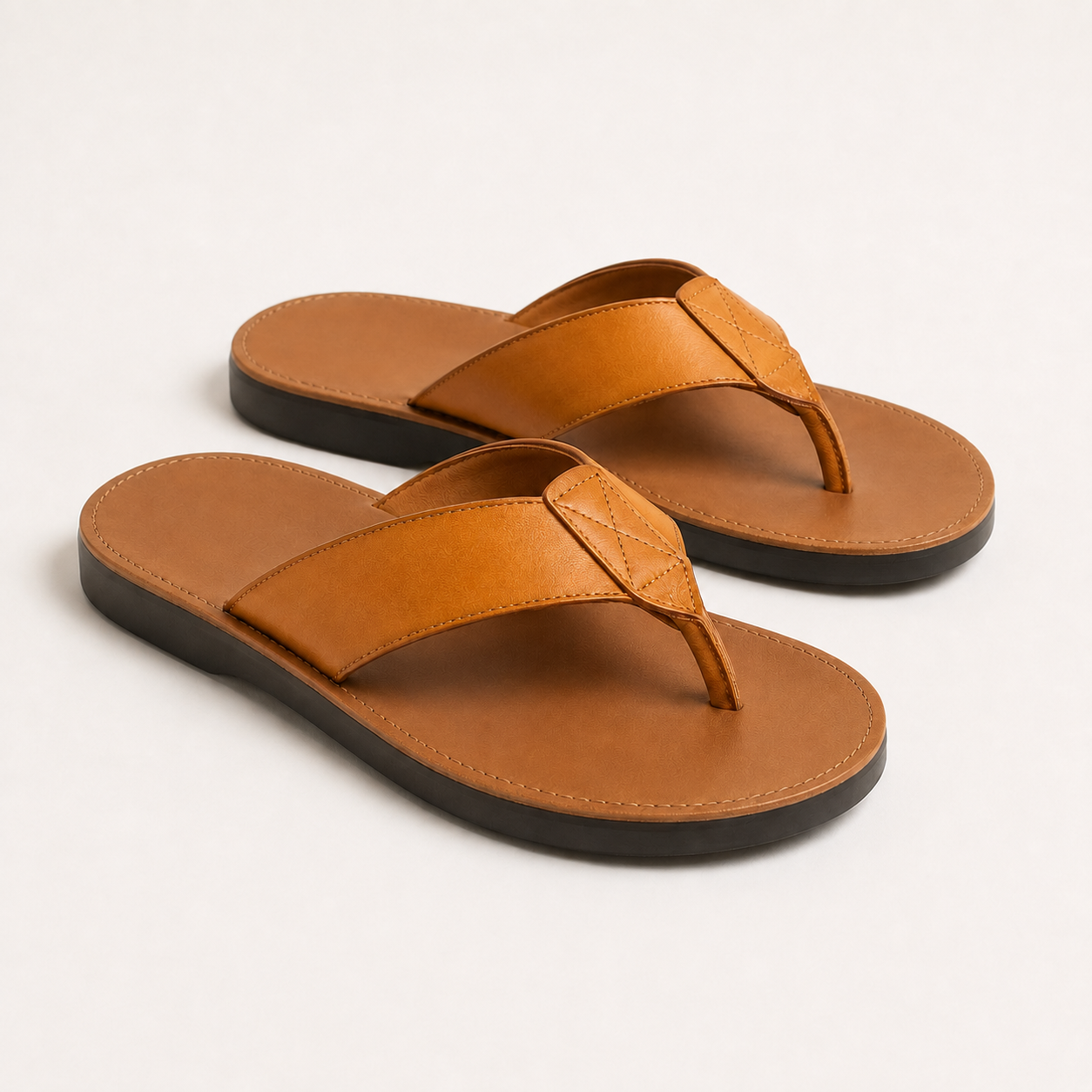 Brown Leather Slip-On Sandals for Men | Summer Footwear
