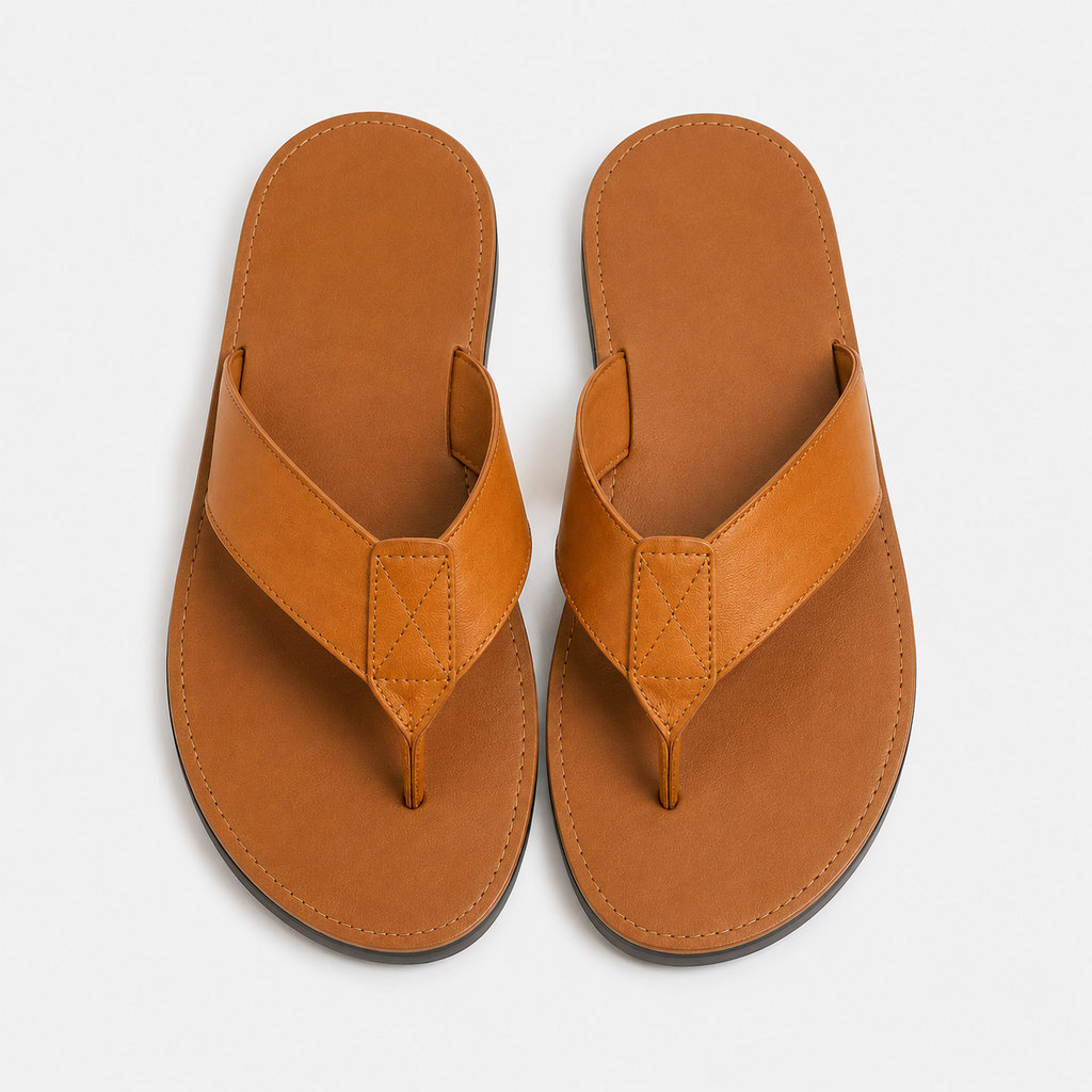 Brown Leather Slip-On Sandals for Men | Summer Footwear