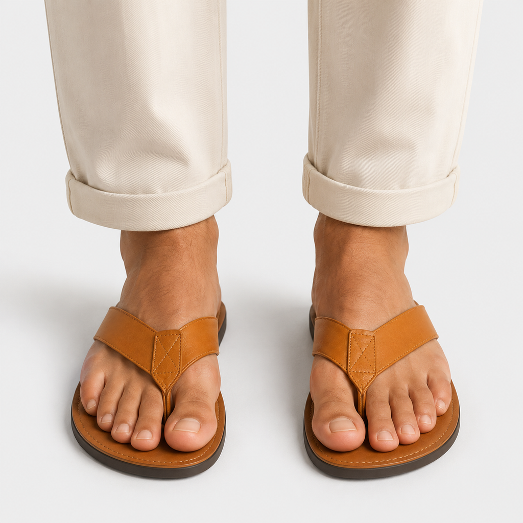 Brown Leather Slip-On Sandals for Men | Summer Footwear