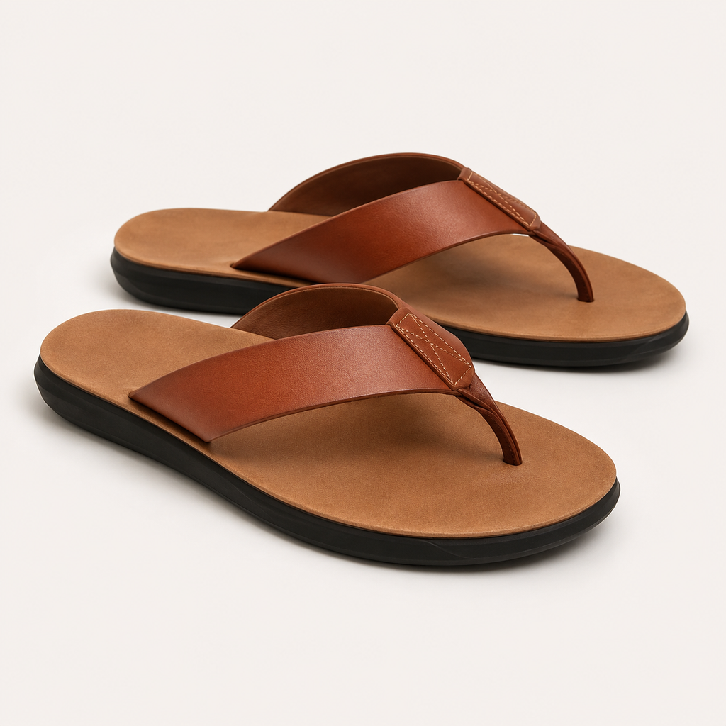 Brown Leather Slip-On Sandals for Men | Summer Footwear