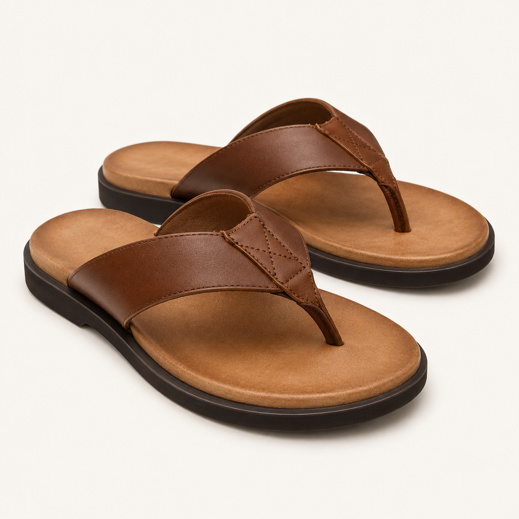 Brown Leather Slip-On Sandals for Men | Summer Footwear