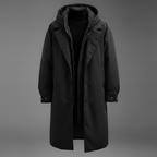 Waterproof Hooded Long Trench Coat with Zip and Button Closure for Men