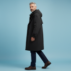 Waterproof Hooded Long Trench Coat with Zip and Button Closure for Men