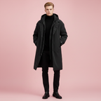 Waterproof Hooded Long Trench Coat with Zip and Button Closure for Men