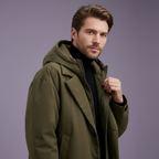 Waterproof Hooded Long Trench Coat with Zip and Button Closure for Men