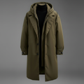 Waterproof Hooded Long Trench Coat with Zip and Button Closure for Men