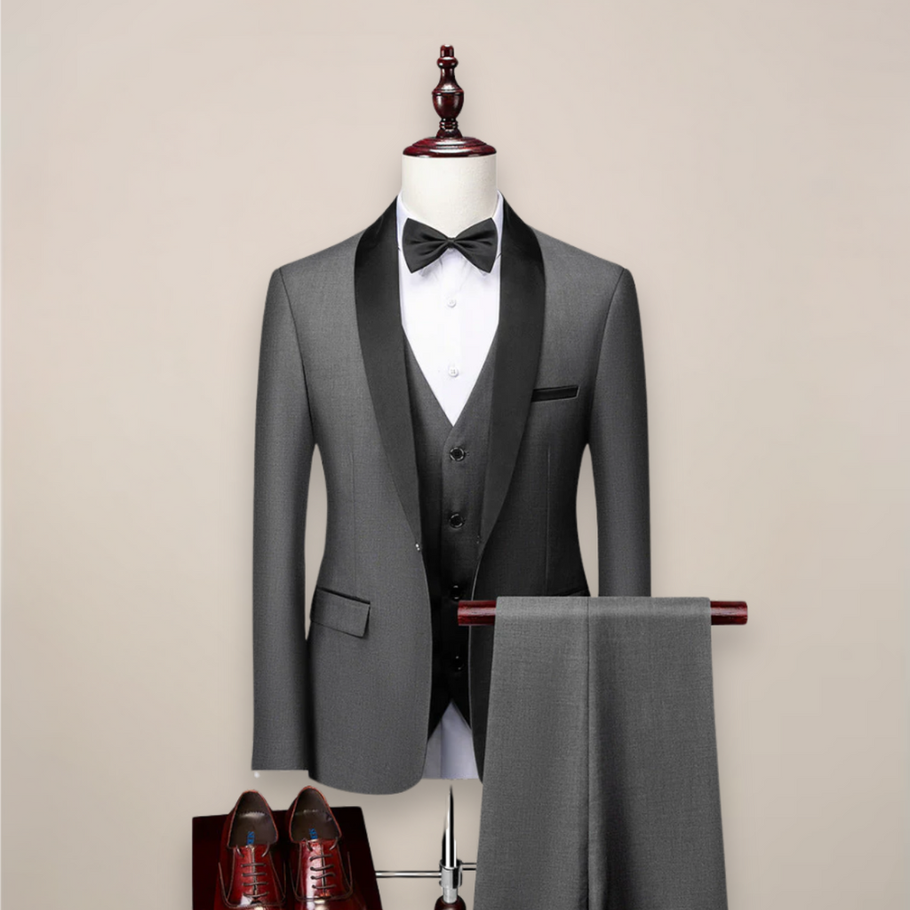 Shawl Lapel Three Piece Tuxedo Suit with Waistcoat for Men | Wedding and Gala
