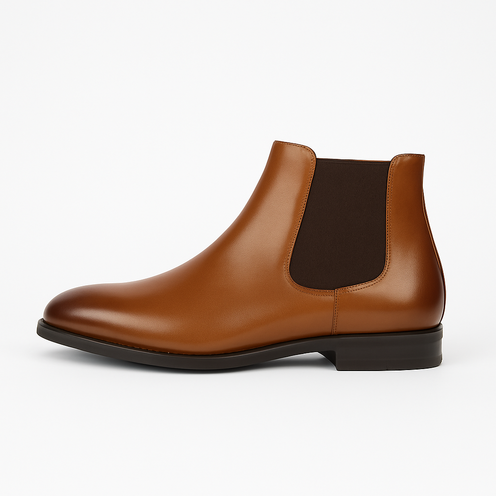 Black Brown Leather-Look Chelsea Boots for Men