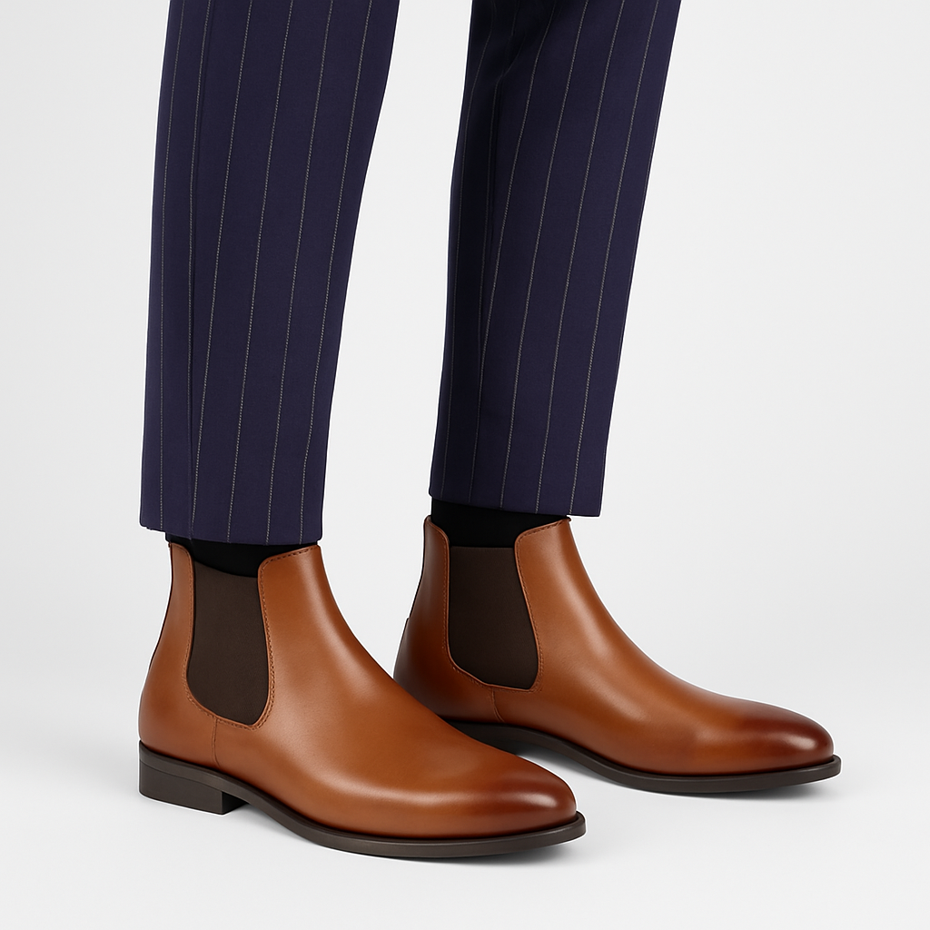 Black Brown Leather-Look Chelsea Boots for Men