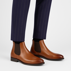 Black Brown Leather-Look Chelsea Boots for Men