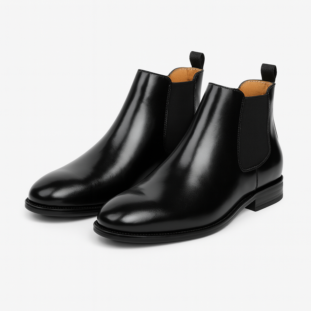 Black Brown Leather-Look Chelsea Boots for Men
