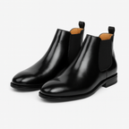Black Brown Leather-Look Chelsea Boots for Men