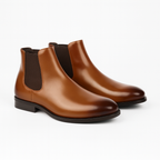 Black Brown Leather-Look Chelsea Boots for Men