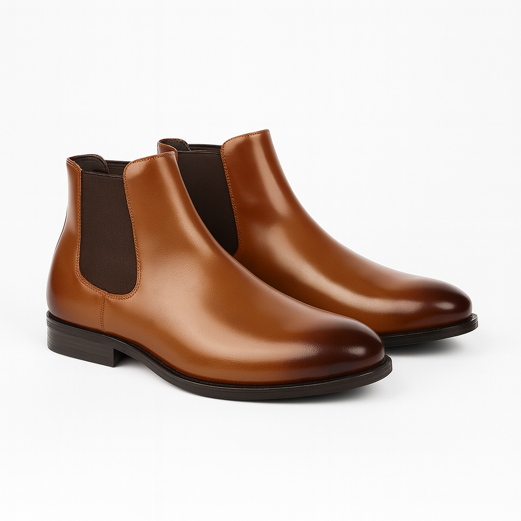 Black Brown Leather-Look Chelsea Boots for Men