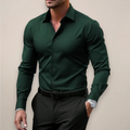 Dark Green Long Sleeve Slim Fit Shirt for Men
