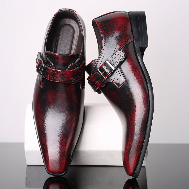 Brown Leather-Look Monk Strap Dress Shoes for Men