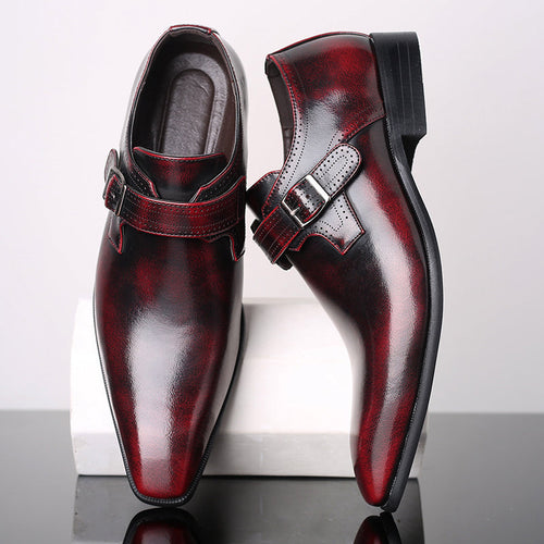 Brown Leather-Look Monk Strap Shoes for Men