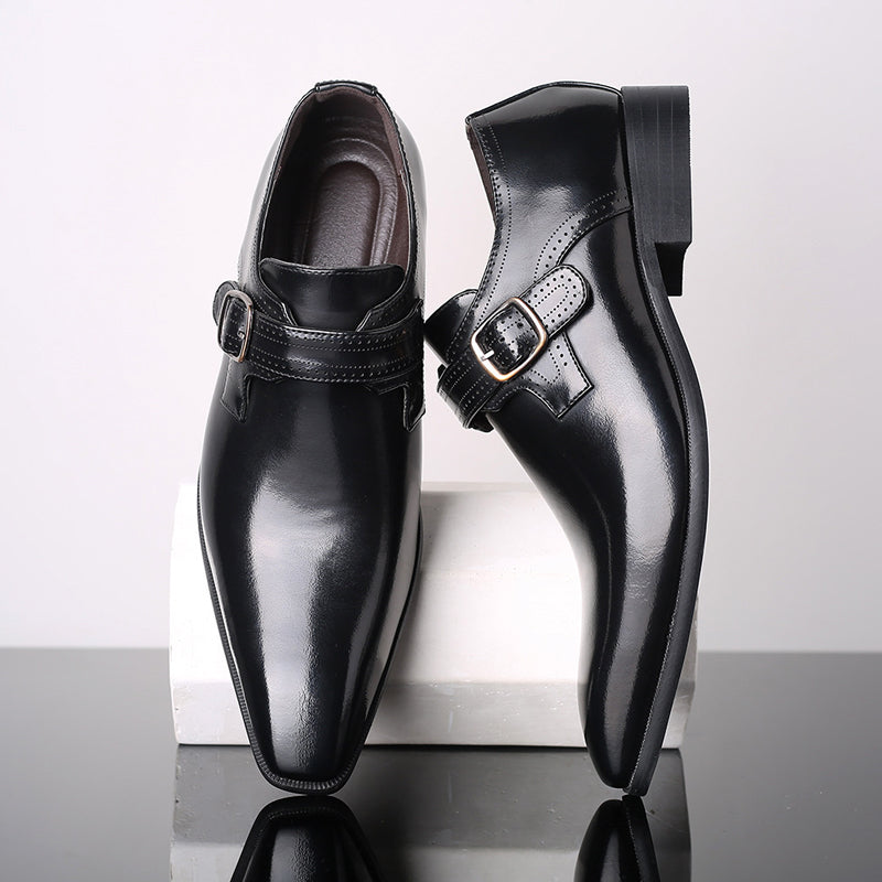 Brown Leather-Look Monk Strap Dress Shoes for Men