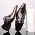 Brown Leather-Look Monk Strap Shoes for Men