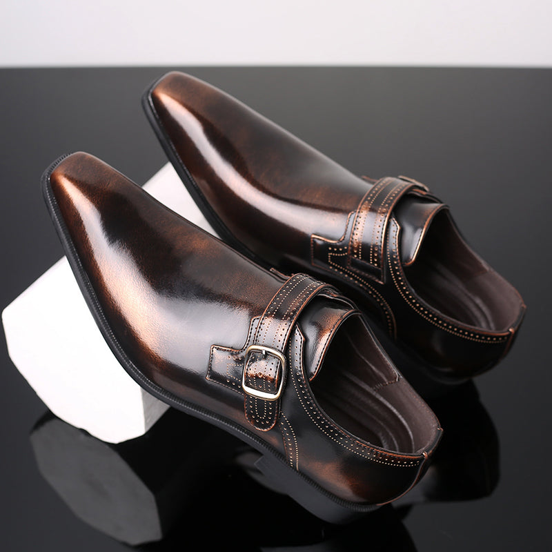 Brown Leather-Look Monk Strap Dress Shoes for Men