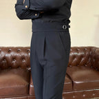 High-Waisted Pleated Double Button Trousers for Men
