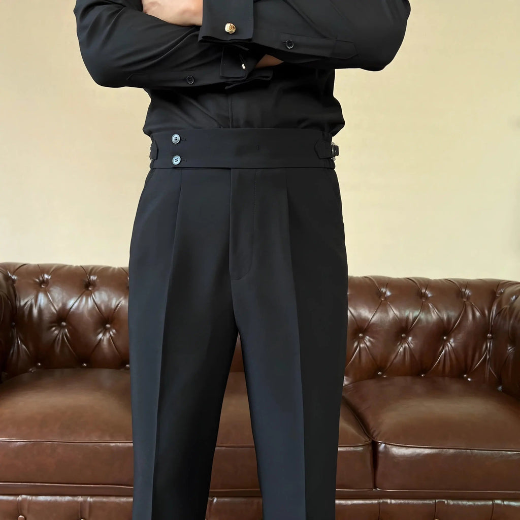 High-Waisted Pleated Double Button Trousers for Men