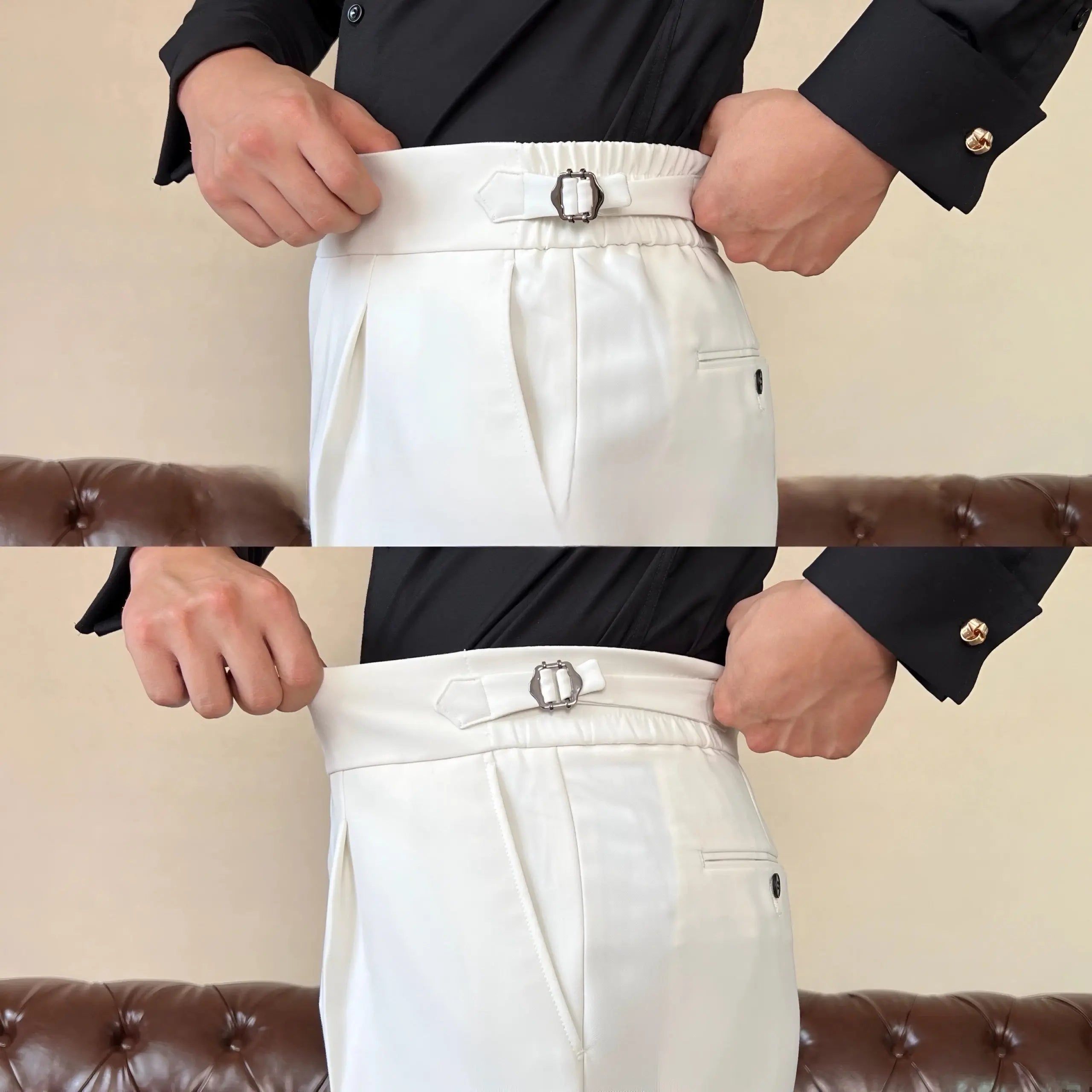 High-Waisted Pleated Double Button Trousers for Men