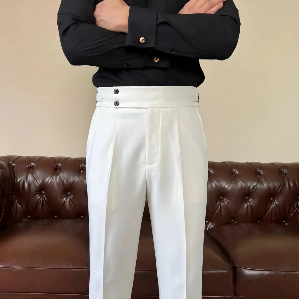High-Waisted Pleated Double Button Trousers for Men