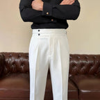 High-Waisted Pleated Double Button Trousers for Men