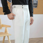 High-Waisted Pleated Double Button Trousers for Men