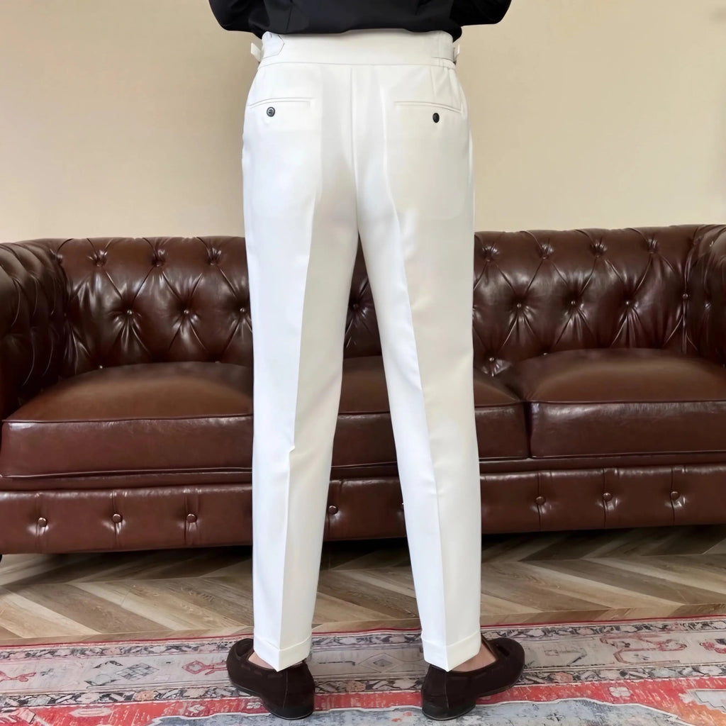 High-Waisted Pleated Double Button Trousers for Men