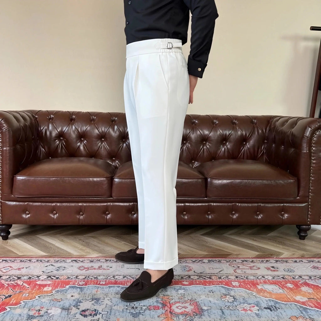High-Waisted Pleated Double Button Trousers for Men