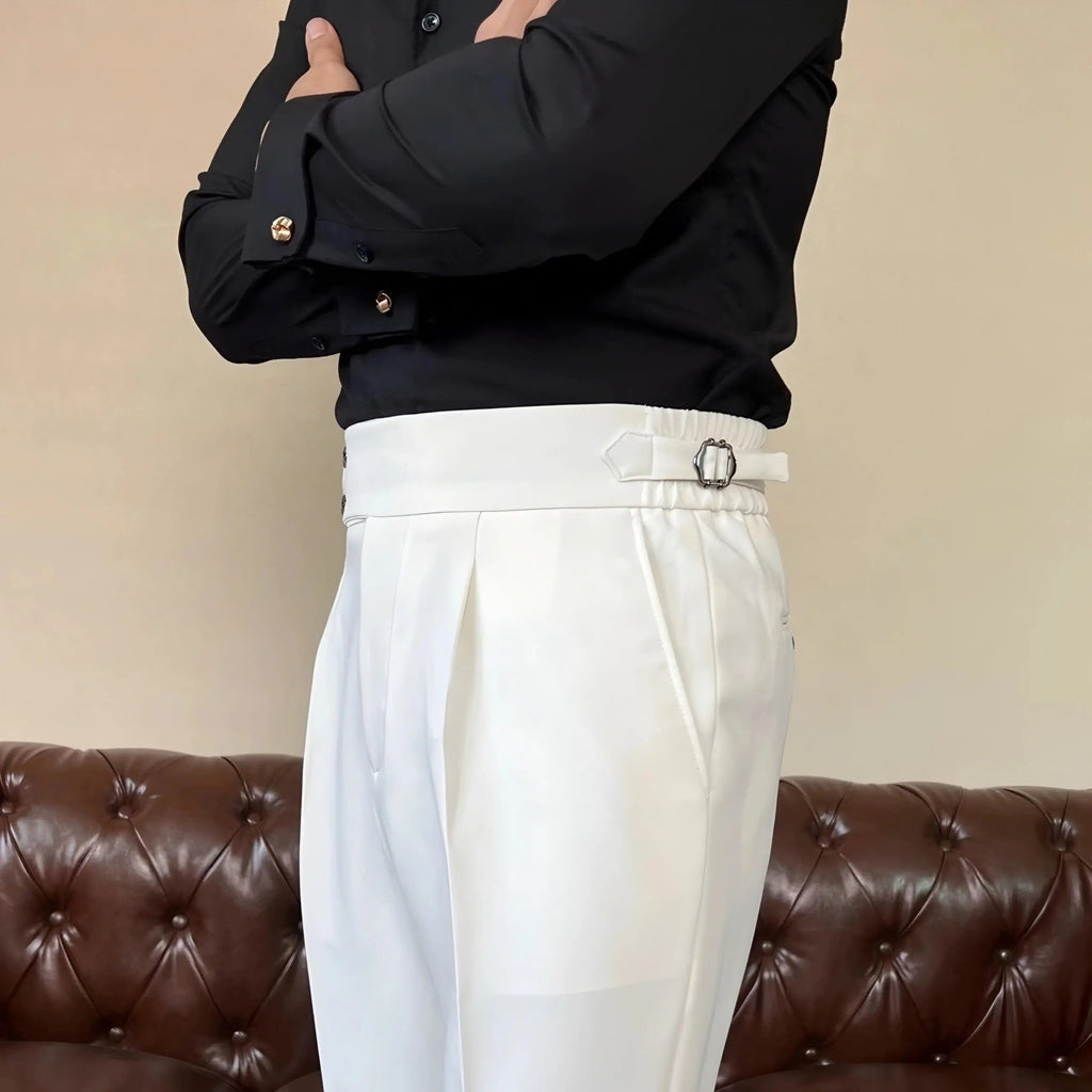 High-Waisted Pleated Double Button Trousers for Men