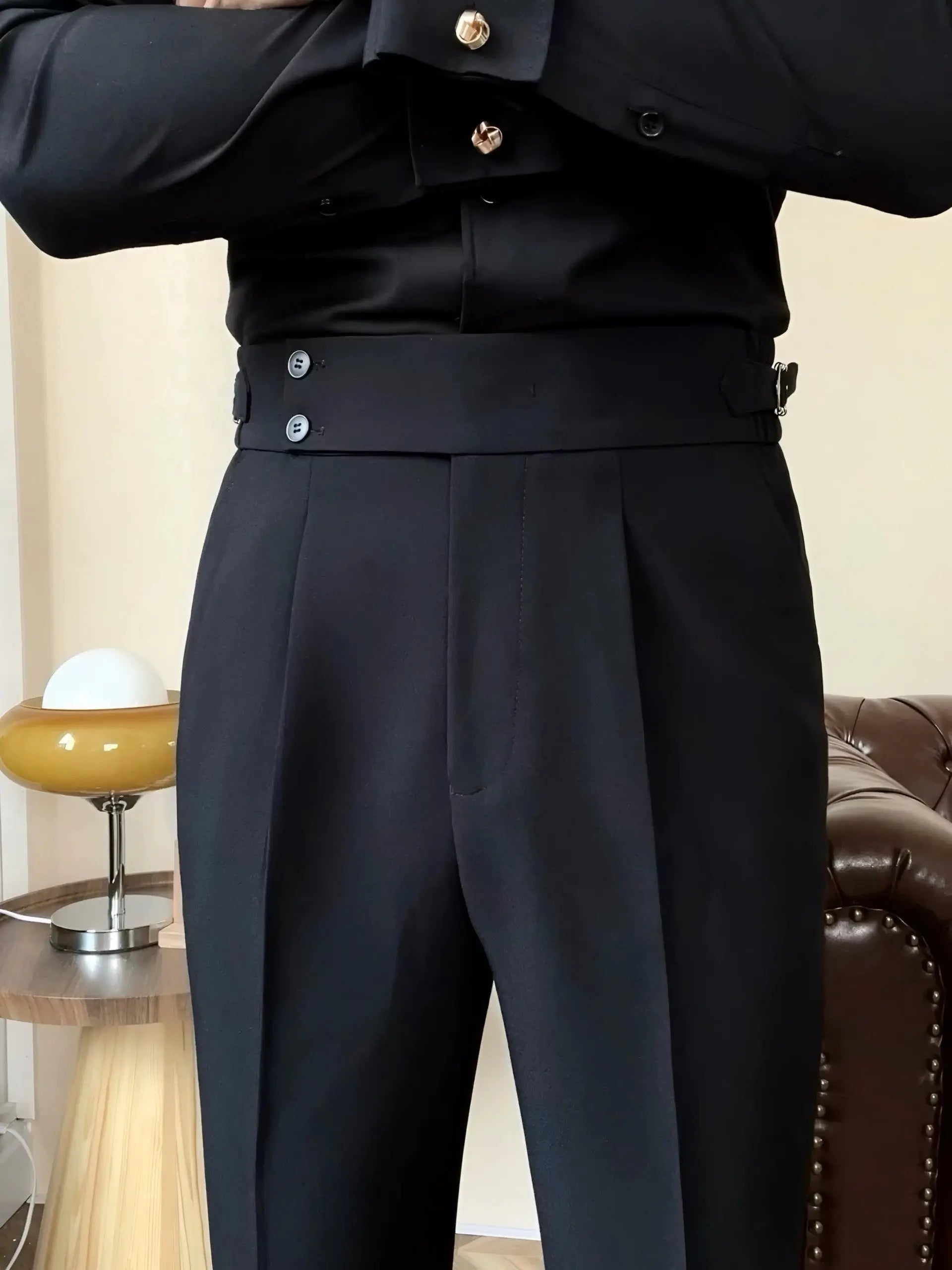 High-Waisted Pleated Double Button Trousers for Men