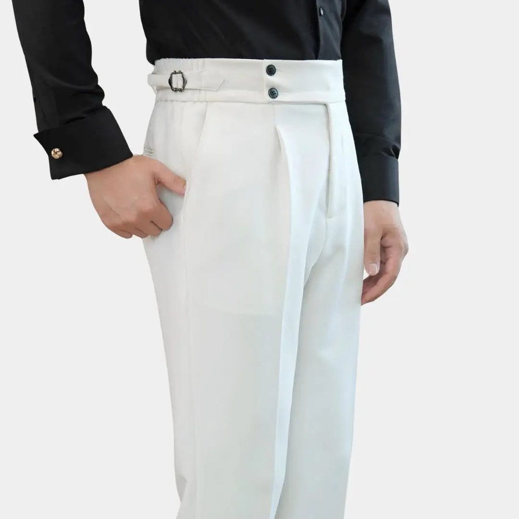 High-Waisted Pleated Double Button Trousers for Men