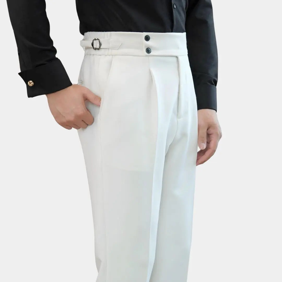 High-Waisted Pleated Double Button Trousers for Men