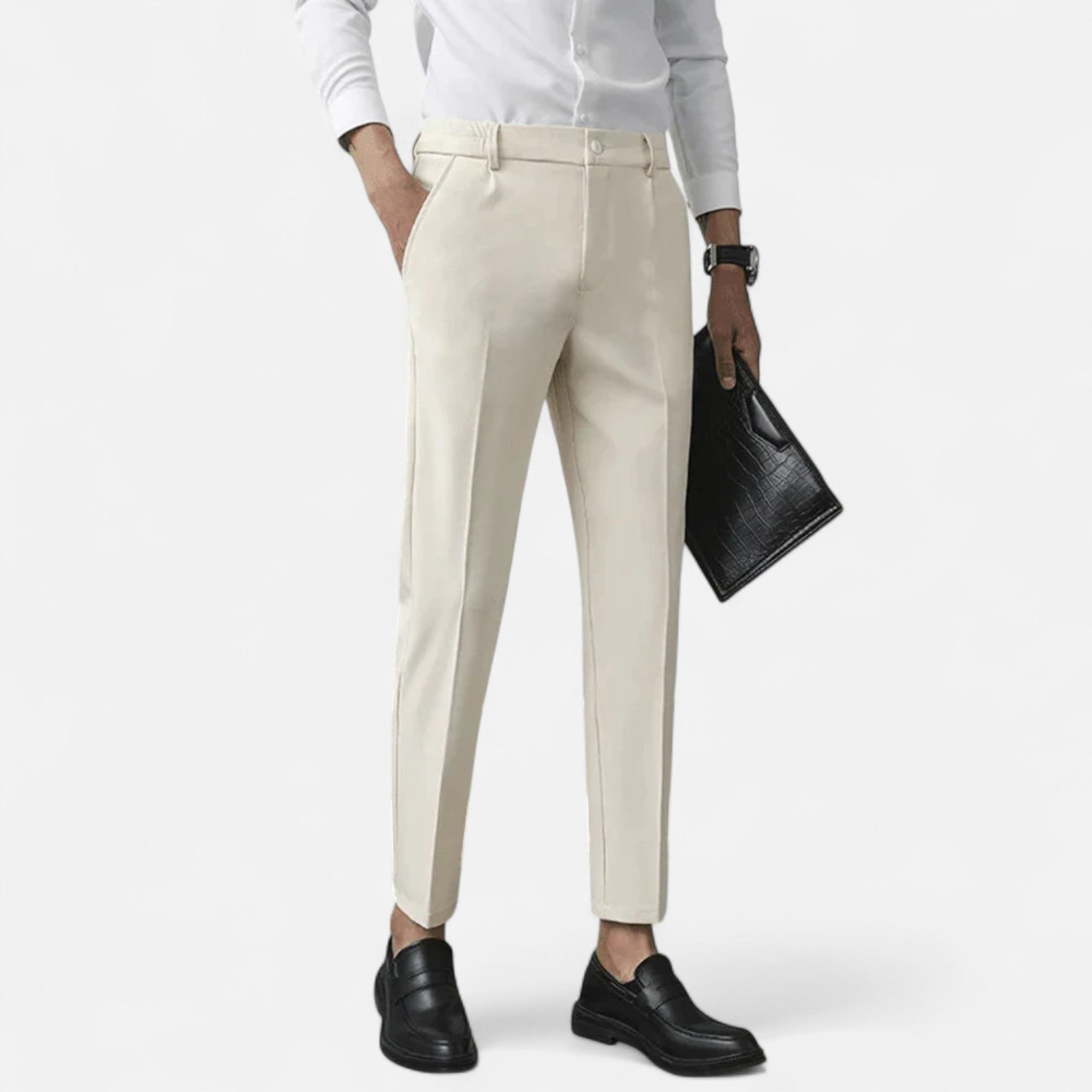 Grey Slim Fit Tailored Ankle Length Trousers for Men